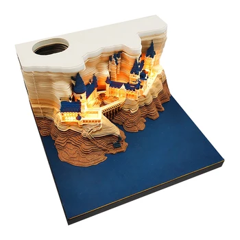 1 бр. Замък 3D бележник 2024 Календар Memo Pad Block Бележки Орнаменти със светлини