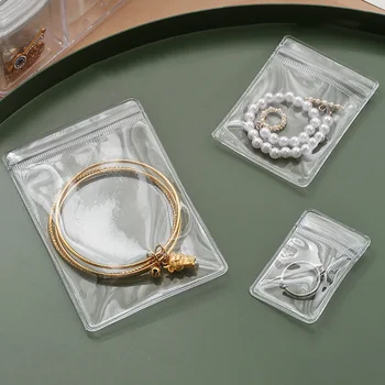 10Pcs Прозрачни чанти за бижута Сгъстяване Ziplock цип обеци пръстени колиета гривни опаковане торбичка преносими запечатани чанти за съхранение