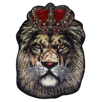 10pieces пайети голям голям лъв цар главата плат лепенки животински апликация значки DIY шиене на яке облекло аксесоари TH914