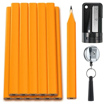 12 бр. 7 инча HB плоски осмоъгълни дърводелски маркиращи моливи с острилка, прибиращ се държач за писалка