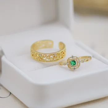 14k позлатени модни бижута дантела дизайн ретро изумрудено любов кухи пръстени за жена прост дневен празник парти пръстен