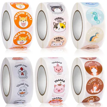 1inch/2.5cm Animal Good Job Cool Stickers Roll for Envelope Praise Reward Student Work Label Stationery Seal Lable
