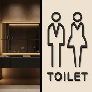 1PC 3D черно злато цвят тоалетна знак плоча акрилни измиване стая врата стена етикет стикер WC притежателя табела съвет Art Hotel Home декор
