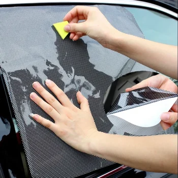 2/4Pcs 42x38cm DIY стикери за кола Сенници Слънцезащита Прозорец за защита Черно PVC сенник Страничен щит на прозореца с малки дупки