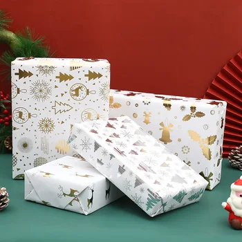 2021 Коледна хартия за опаковане на подаръци Бронзова релефна изящна хартия за опаковане на подаръци Елен Коледно дърво подарък хартия