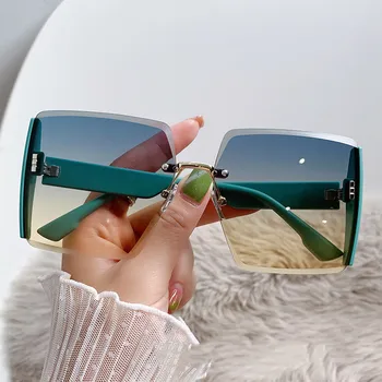 2023 Голяма рамка квадратни слънчеви очила жени извънгабаритни плосък връх нит слънчеви очила женски мъже реколта огледало нюанси градиент UV400