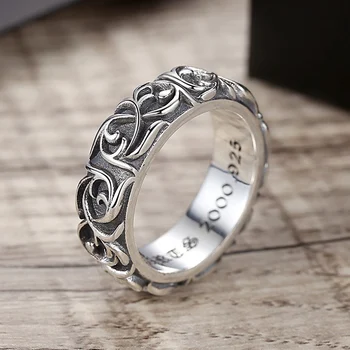 2023 Реколта персонализирани мъж кръст пръстен пънк трендсетър ретро вечен ратан тайландски сребро вечен ратан пръстени за мъже жени