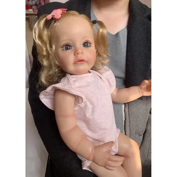 22inch прероден завършен кукла принцеса кукла Сю-сю пълен силиконово тяло ръка подробни Paiting вкоренени коса с 3D боядисани кожата