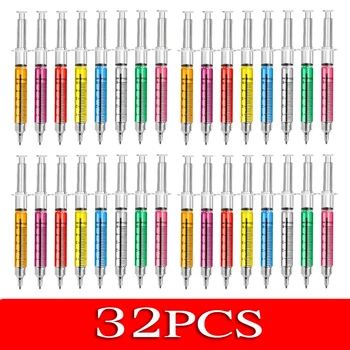 32pcs инжектиране тип топка точка писалка лекар медицинска сестра подарък течна писалка цвят спринцовка писалки