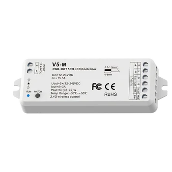 5050 5IN1 RGB CCT LED контролер за светлинна лента 5CH 2.4GHz 2835 5050 RGBCCT CW WW LED лентов контролер Макс 600W 30m DC12V 24V