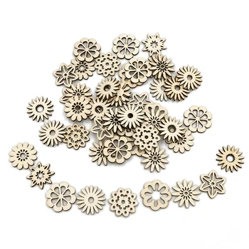 50PCS смесени цветя дървени декоративни копчета, подходящи за шиене на клип изкуства и занаяти многоцветен