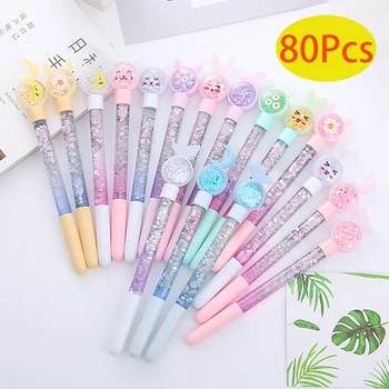 80Pcs сладък гел писалка за момичета Kawaii корейски канцеларски материали 0.5mm quicksand гел писалки за детски училище офис консумативи