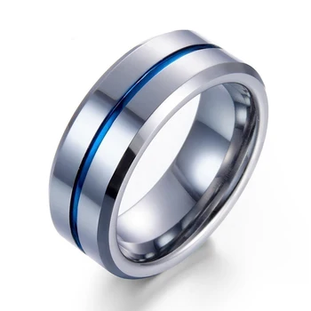 8mm мода синя линия от неръждаема стомана пръстени за мъже бижута аксесоари годишнина парти подарък модерен мъжки пръстени