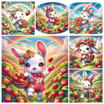 Animal DIY Diamond Painting Cartoon Little Rabbit Full Daimond Mosaic Square Drill Embroidery Strawberry Garden Home Decor B24