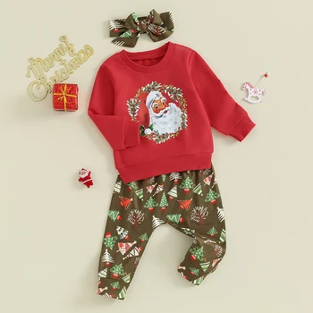 Baby Girl My 1st Christmas Outfit Santa Baby Long Sleeve Sweatshirt Flared Rib Pants Fall Winter Clothes Set Baby s First