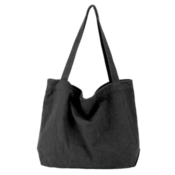 Canvas чанта проста мъжка памучна чанта с голям капацитет дамска пазарска чанта за многократна употреба (черна)
