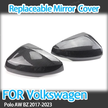 Carbon Fiber Style Черно капаче за странично огледало за обратно виждане за VW Volkswagen Polo AW BZ 2017-2023 Замяна