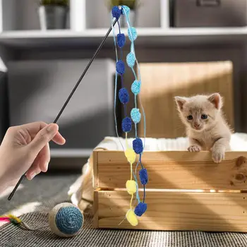 Cat тийзър стик колоритен пискюл котка риболов полюс играчки с Bell коте упражнение играе тийзър пръчка обучение играчки домашни любимци