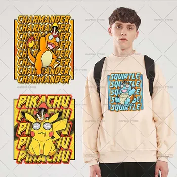 Cool Pikachu отпечатано желязо на трансфери Pokemon карикатура топлопреминаване винил стикери за дрехи термични лепенки апликация декор