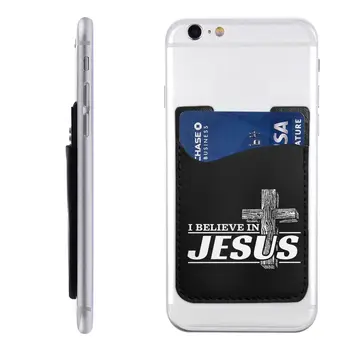 Custom Вярвам в Исус Христос телефон портфейл случай лепило Cristianity вяра кредит слот притежателя