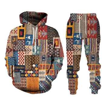 Folk Custom 3d отпечатани качулка + панталони две части мъжки дамски суитчър/яке/яке комплект дълъг ръкав ретро хип-хоп мъжки костюм
