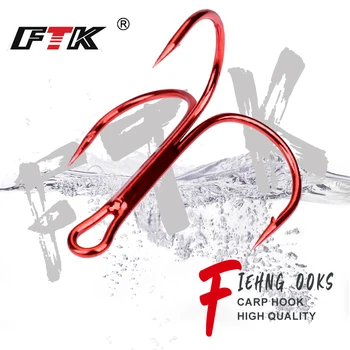 FTK риболовна кука Високовъглеродни тройни червени куки Супер остър твърд размер 2/0#-6# Тройна бодлива стомана Риболов бас примамка кука