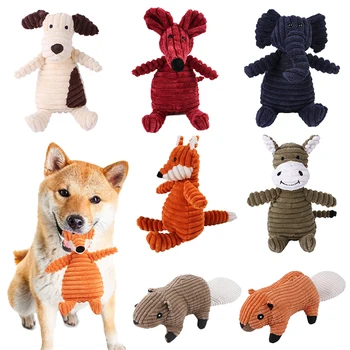 Fun Pet Dog Toy Animal Shape Corduroy Chew Toy For Dogs Puppy Squeaker Squeaky Plush Bone Molar Dog Toy Pet Training Accessories