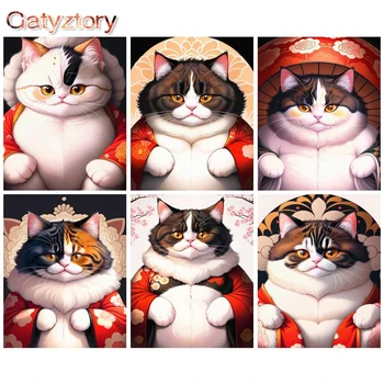 Gatyztory 40x50cm Животинско масло картина по номера котка върху платно DIY занаятчийски комплекти за възрастни боя оцветяване живопис по номер стена А