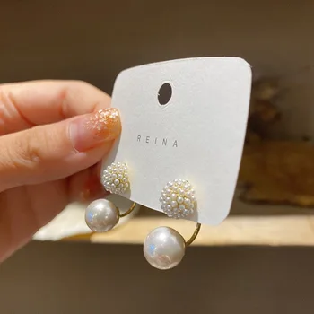 GD Нова корейска модна имитация на перлени кръгли обеци за жени Елегантни кристални бижута за партита и подаръци