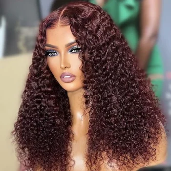 Glueless 26Inch Long 180Density Soft Preplucked Wine Kinky Curly Lace Front Wig BabyHair Heat Temperature Daily Cosplay