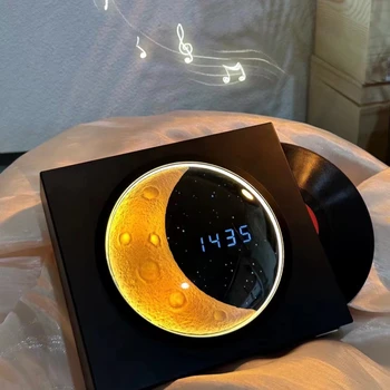 Half Moon Starry Sky Night Light Music Player Speaker Clock Table Lamp Vinyl Record Atmosphere Gift For Valentine's