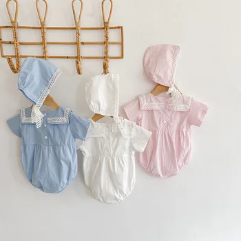 HETISO пролет момичета боди с капачка сладък дантела новородено дрехи квадратна яка бебе момиче ританки 0 3 6 12 24 36 месец