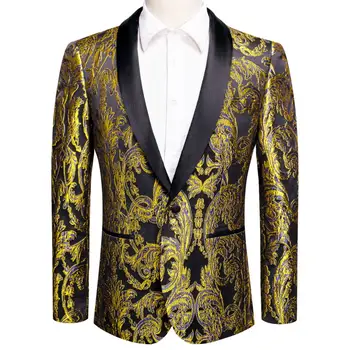 Hi-Tie жълто лилаво черно жакард флорални мъжки костюм шал яка смокинг блейзъри яке палто младоженец рокля за сватба бизнес