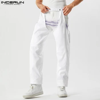 INCERUN 2023 Мъжки панталони в американски стил Личност Кухи дизайнерски панталони Ежедневни улични облекла Твърди дълги панталони S-5XL