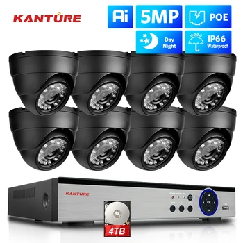 KANTURE 8CH 4K система за видеонаблюдение 5MP Ai Откриване на хора Вътрешен външен купол POE Ip камера Комплект за видеонаблюдение за нощно виждане