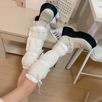 Kawaii дантела пачуърк жени плетени крака нагреватели ботуши маншети превръзка чорап Harajuku дълго топло Jk сладък разкроен Лолита чорапи