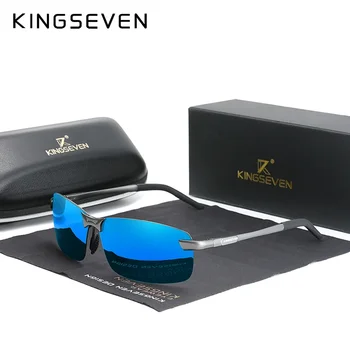 KINGSEVEN Моден ъпгрейд Мъжки алуминиеви слънчеви очила поляризирани без рамки прост дизайн шофиране слънчеви очила марка мъжки очила