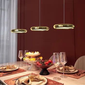 Nordic ресторант полилей прост златен сребро LED висулка лампи модерен галванични сплав бар кухненски остров висящи светлини
