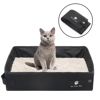Oxford Cloth Cat Litter Box Сгъваема преносима устойчива на пръски Pet Cat Litter Pan за пътуване на открито Сгъваема кутия за отпадъци