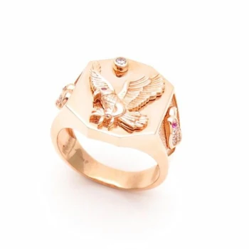 Plated 14K розово злато 585 лилаво злато Ново в модата Луксозен орел фасетиран мъжки пръстени Класически ретро дизайн сватбени бижута