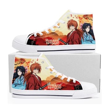 Rurouni Kenshin Himura Високи топ маратонки мъжки женски тийнейджър високо качество платно маратонки комикси манга двойка персонализирани обувки