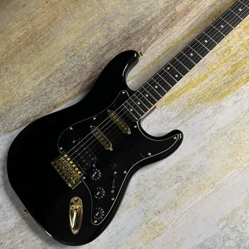 ST Електрическа китара, черен цвят, махагоново тяло, фретборд от палисандрово дърво, златен хардуер, 6 струнни китари, виолао, безплатен кораб 기타