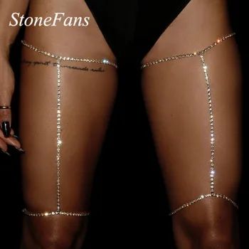 Stonefans лъскав пълен кристал бедрото крак верига сбруя за жени секси тяло верига бижута кристал жартиера нощен клуб аксесоари