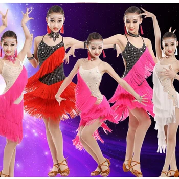 Teenage Girls пискюли Rhinestone бална зала танцово облекло латино рокля деца салса състезания костюми момичета фигурно пързаляне рокля