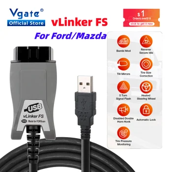 Vgate vLinker FS ELM327 За Ford FORScan HS MS CAN ELM 327 OBD 2 OBD2 Инструменти за интерфейс за диагностика на автомобили OBDII За Mazda