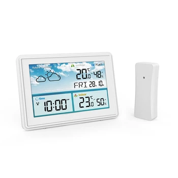 Безжична цифрова метеорологична станция Цветен LCD дисплей Термометър Хигрометър Прогноза Сензор Frost Point Календар EU Plug