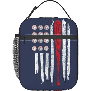 Бейзбол американски флаг изолирани обяд чанта бейзбол обяд мъкна охладител за многократна употреба обяд кофа на открито храна чанта за момиче момче офис