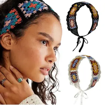 Бохемски плетене на една кука тюрбан ленти за коса тъкане широки ленти за коса реколта мода обвивка цвете плета празник шапки безплатна доставка