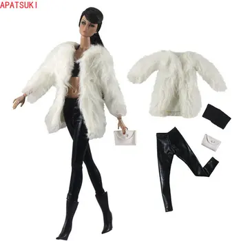  Бяла кожа зимно палто мода кукла дрехи комплект за Барби кукла екипировки парка топ панталони чантата 1/6 кукли аксесоари детски играчки
