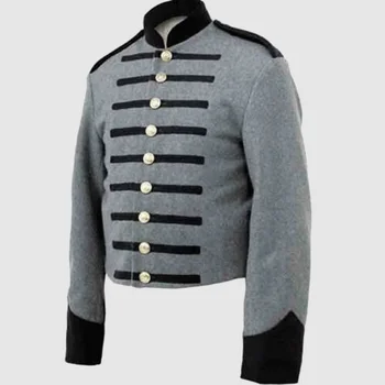 Викторианска гражданска война Мъжко сиво с предна черна плитка Военно яке Костюм Регентска униформа Яке Наполеон военно яке